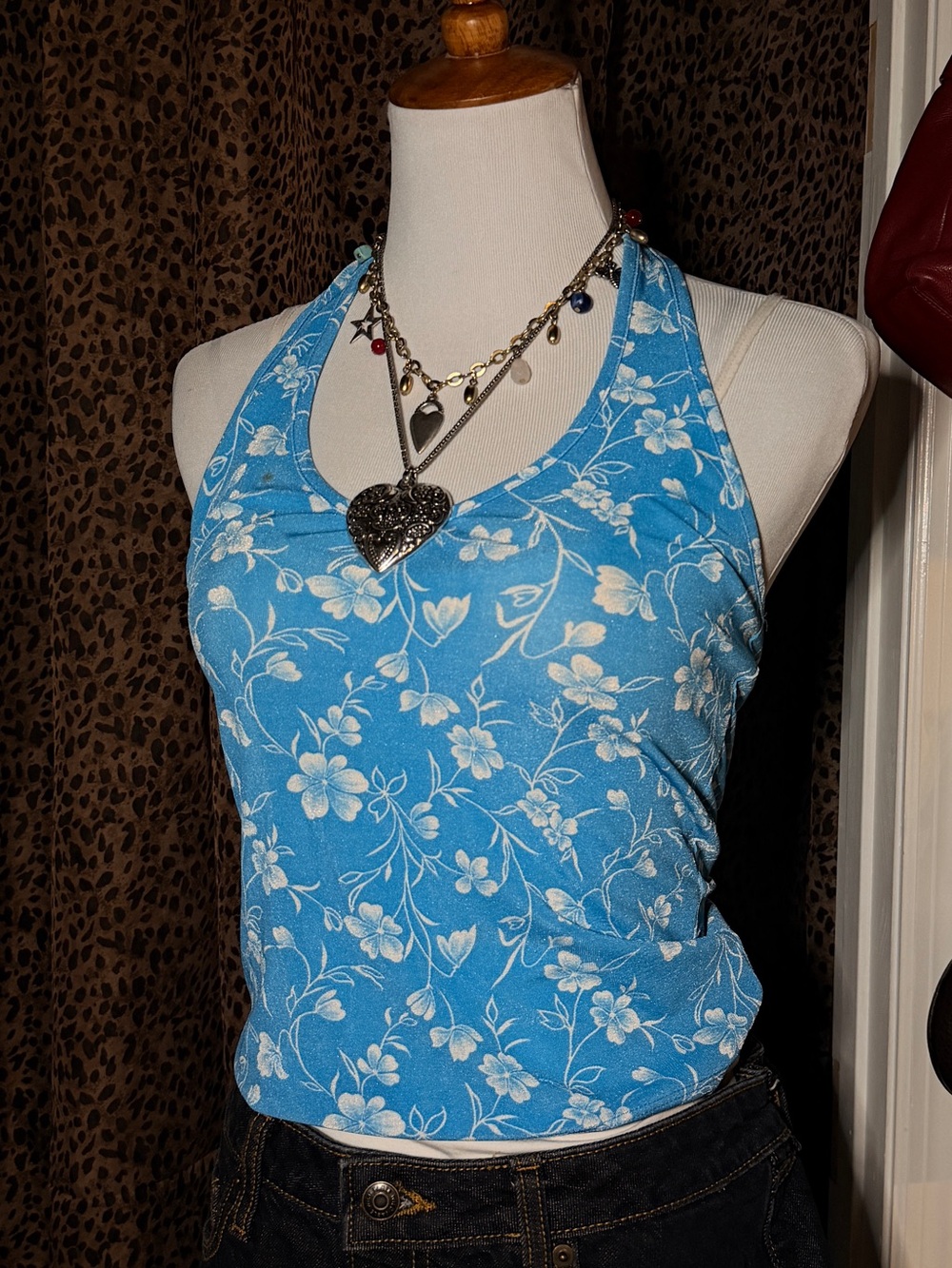 Blue Floral Halter Tankini Top